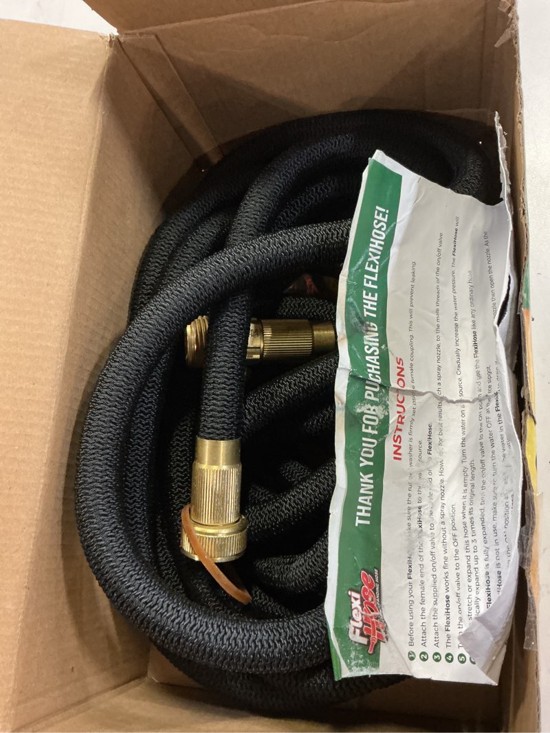 Condition photo showing Good Condition for flexi hose lightweight expandable garden hose, 75ft -retractable garden hose, water hose - no-kink flexibility, 3/4 inch solid brass fittings and double latex core black 75 ft