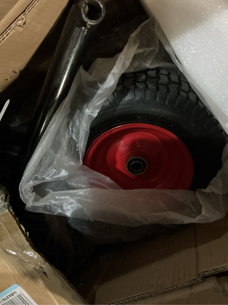 Condition photo showing Good Condition for gadfish lawn mower wheels sulky, walk behind mower-sulky, lawn trailer with 13" tires for mower, easy forward & reverse lawn mower trailer, black & red