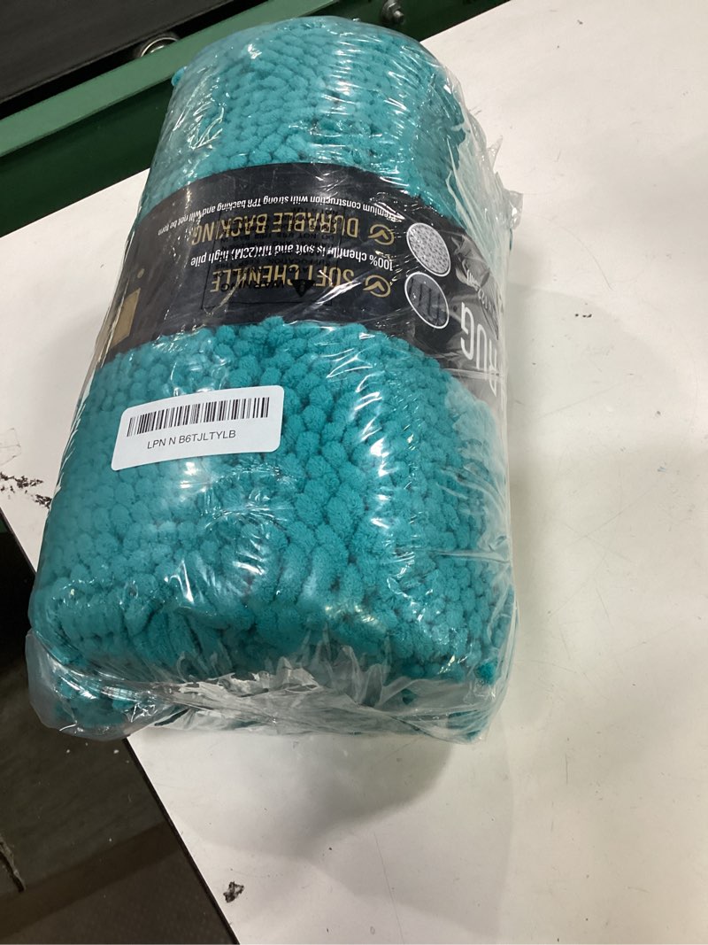 Condition photo showing Good Condition for noahas bath rugs 24'' x 48'' bathroom rug, soft luxury chenille bathroom mats, non-slip and absorbent throw rugs for bath tub, plush microfiber shower rug machine washable floor carpet, teal blue 24'' x 48'' teal blue