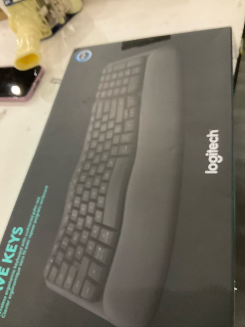 Condition photo showing New/Like New for Logitech Wave Keys Wireless Ergonomic Keyboard with Cushioned Palm Rest, Comfortable Natural Typing, Easy-Switch, Bluetooth, Logi Bolt Receiver, for Multi-OS, Windows/Mac - Graphite Graphite Keyboard