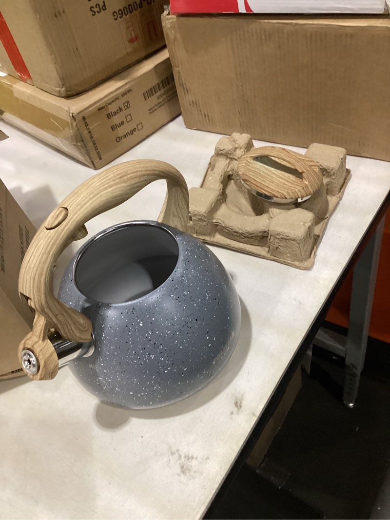 Condition photo showing Good Condition for POLIVIAR Tea Kettle, 2.7 Quart Natural Stone Finish with Wood Pattern Handle Loud Whistle Food Grade Stainless Steel Teapot, Anti-Hot Handle and Anti-Rust, Suitable for All Heat Sources (JX2018-GR20) 2.7 Quarts Gray