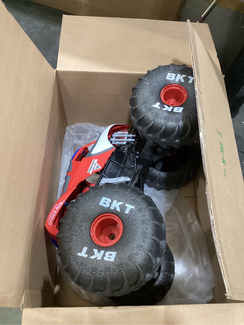 Condition photo showing As Is for Monster Jam Marvel Mega Spider-Man RC Monster Truck, All-Terrain, Over 2 Feet Long, 1:6 Scale, Super Hero Kids Toys for Boys and Girls Ages 4 and Up Multicolor