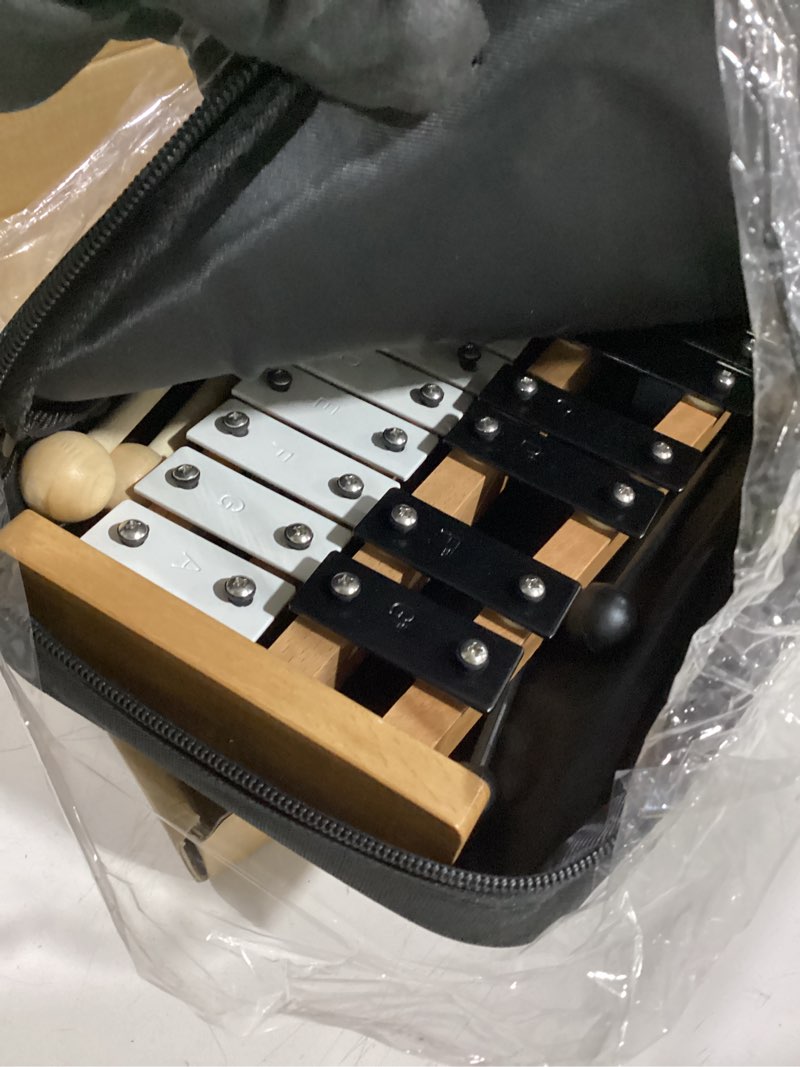 Condition photo showing Good Condition for heuyrao 27 note foldable glockenspiel xylophone, wooden percussion instrument with 4 mallets & carrying bag, for adults and beginners - black & white 27 notes - non-foldable black & white & wooden