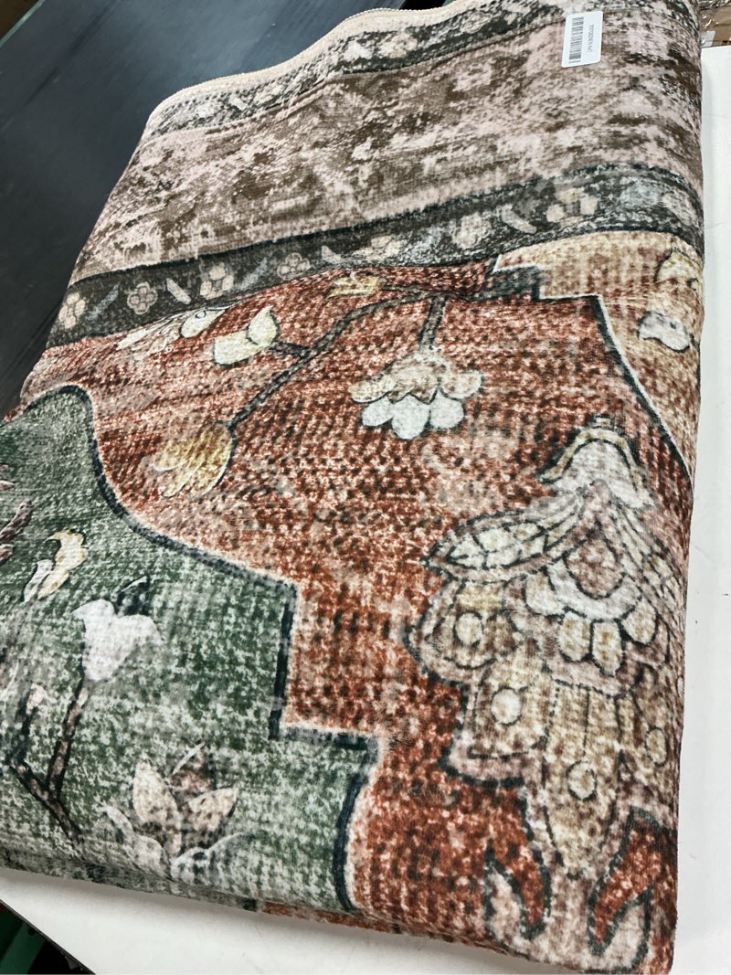 Condition photo showing Good Condition for area rugs 6'x9' washable non-slip, floral vintage distress print pattern medallion carpet for living room bedroom dining room, brick red rust neutral brown burnt orange green brick/brown/green 6' x 9' (rectangular)