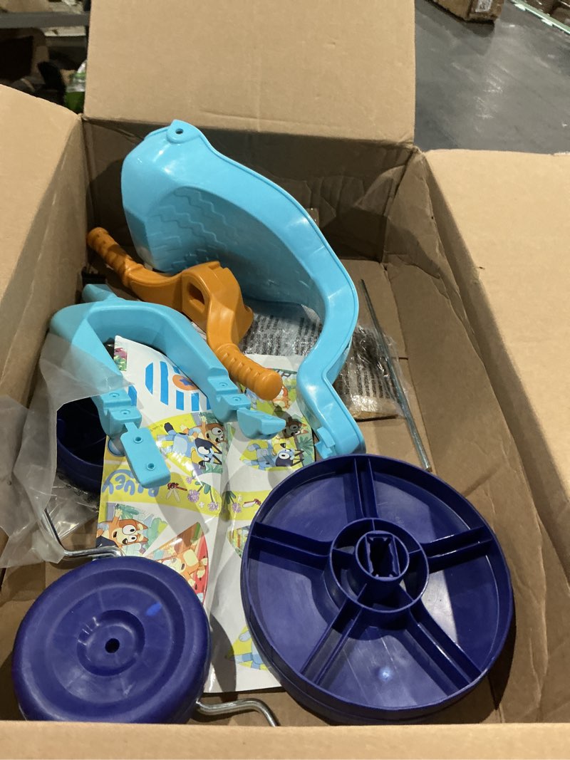 Condition photo showing As Is for bluey toddler kids ride-on 8.5" fly wheels junior cruiser tricycle - toddler bike trike, ages 18-36m, for kids 33”-35” tall - 35 lbs. weight limit