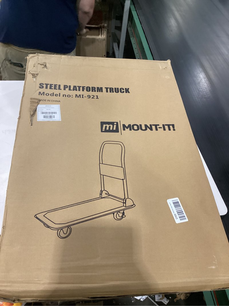 Condition photo showing New/Like New for MOUNT-IT! Platform Truck – Folding Hand Truck with 660lb Capacity, Push Cart Dolly with Swivel Wheels, Foldable Flatbed Design, Durable Dolly Cart with Wheels – Compact Cart for Easy Transport(Yellow) 660 Lbs