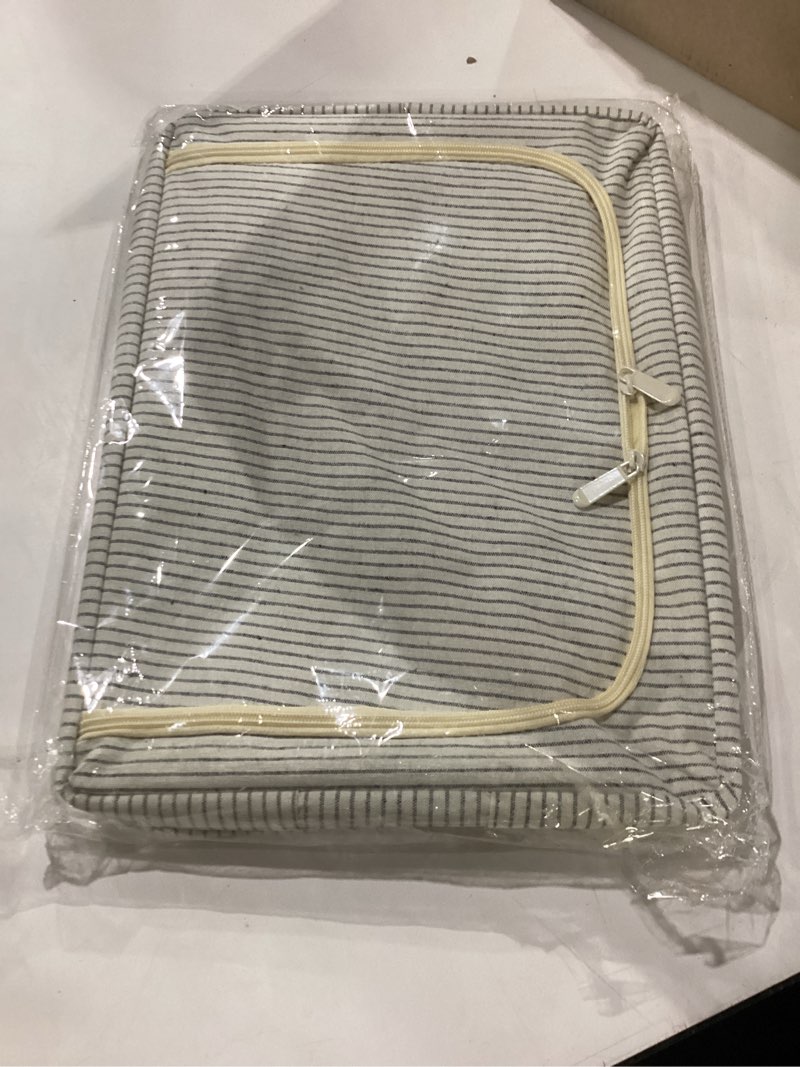 Condition photo showing New/Like New for Striped cotton storage bag. - Canvas Storage Bag - Premium Canvas - Carrying Handles - Dual Zipper Pulls - Indoor Storage, blue striped. Similar to stock photo 
