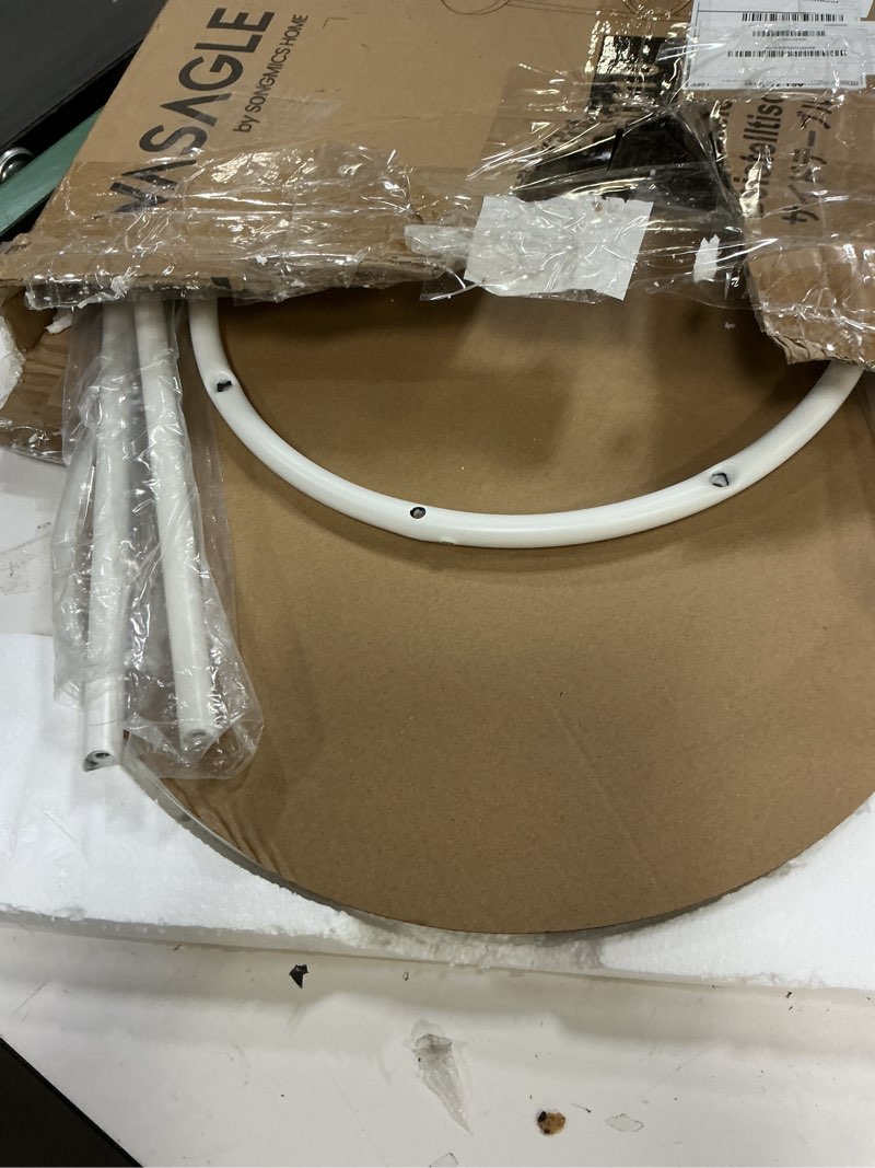 Condition photo showing As Is for (incomplete, missing pcs)vasagle lilea collection - small round side end table, modern nightstand with fabric basket, matte white and camel brown ulet223w10 matte white + camel brown 1 pack without light round