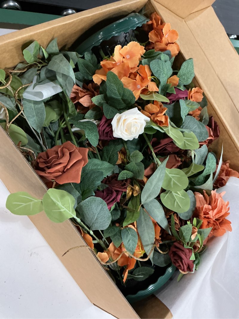 Condition photo showing Good Condition for ling's moment 41" tall fall free standing artificial flowers arrangements 2 pcs wedding arch altar stage decorations sunset terracotta for ceremony reception church backdrop outdoor aisle floral party or-terracotta & orange 41" tall x 22" cross