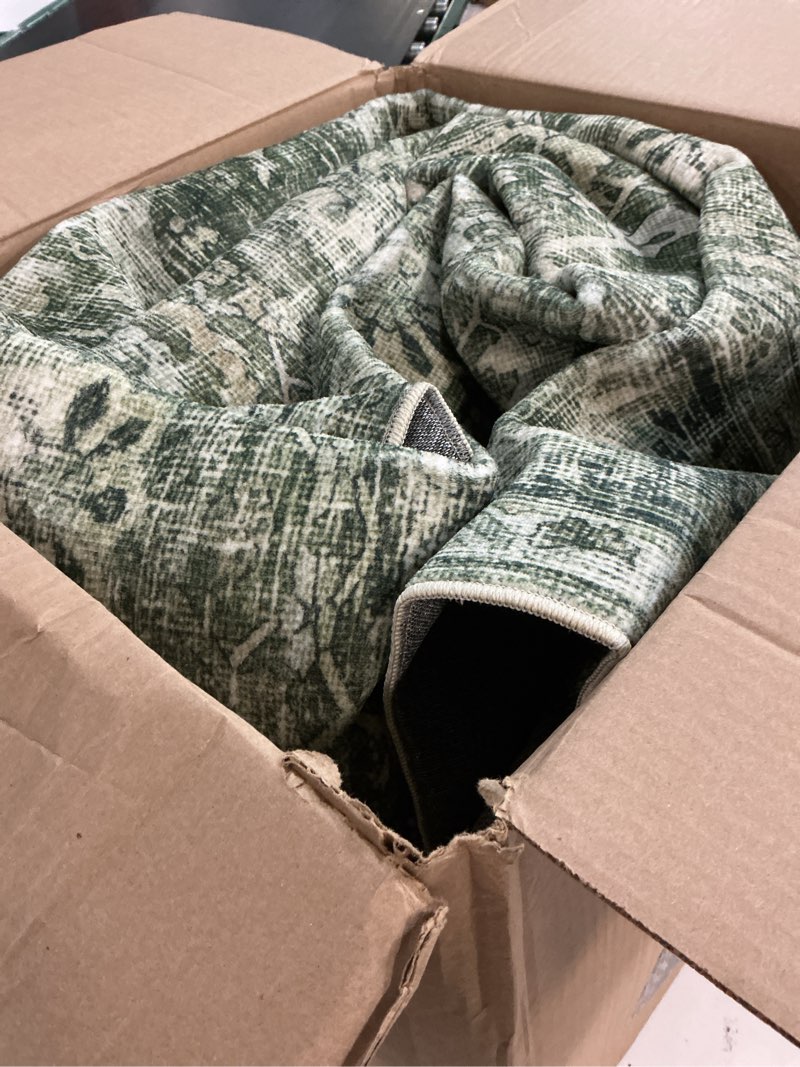 Condition photo showing As Is for 8x10 washable area rug vintage green rug for living room bedroom low pile soft non-slip boho rug for under table boho distressed retro carpet for bedroom kitchen office dining 8'*10'(rectangular) green