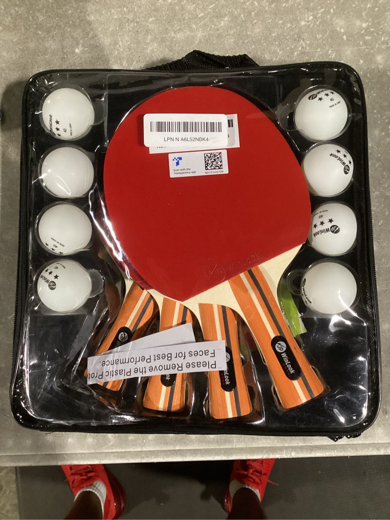 Condition photo showing New/Like New for jp winlook ping pong paddles sets - portable table tennis paddle set with ping pong paddles professional case & ping pong balls. premium table tennis racket player set for indoor & outdoor games red/black 4 paddle set