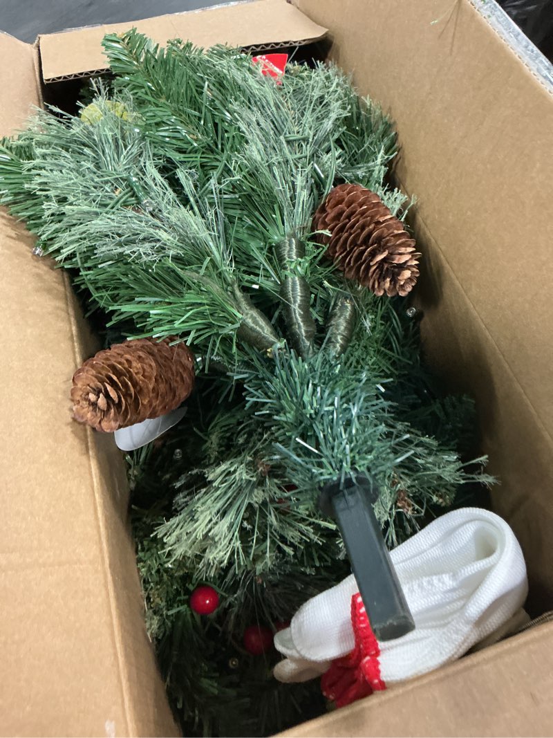 Condition photo showing As Is for 3ft Pre-Lit Premium Artificial Christmas Tree with 80 LED Lights Frazer Fir Mini Xmas Trees, Cement Burlap Base Basin, for Home Tabletop, Green Polyethylene