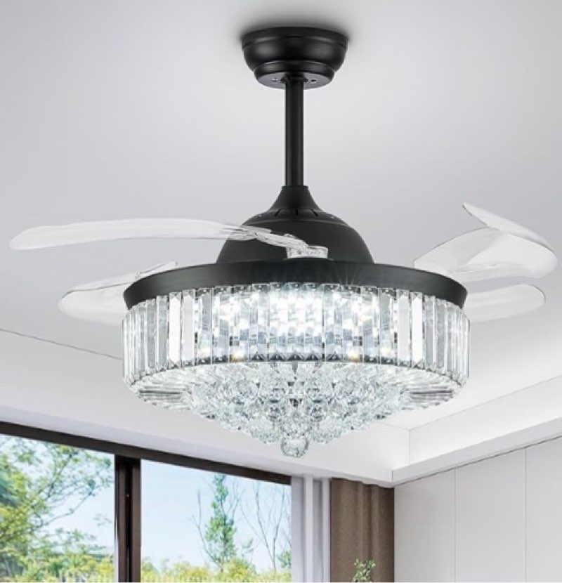 fidgra 42 inch fandelier ceiling fan with light, retractable ceiling fan with lights chandelier fan 