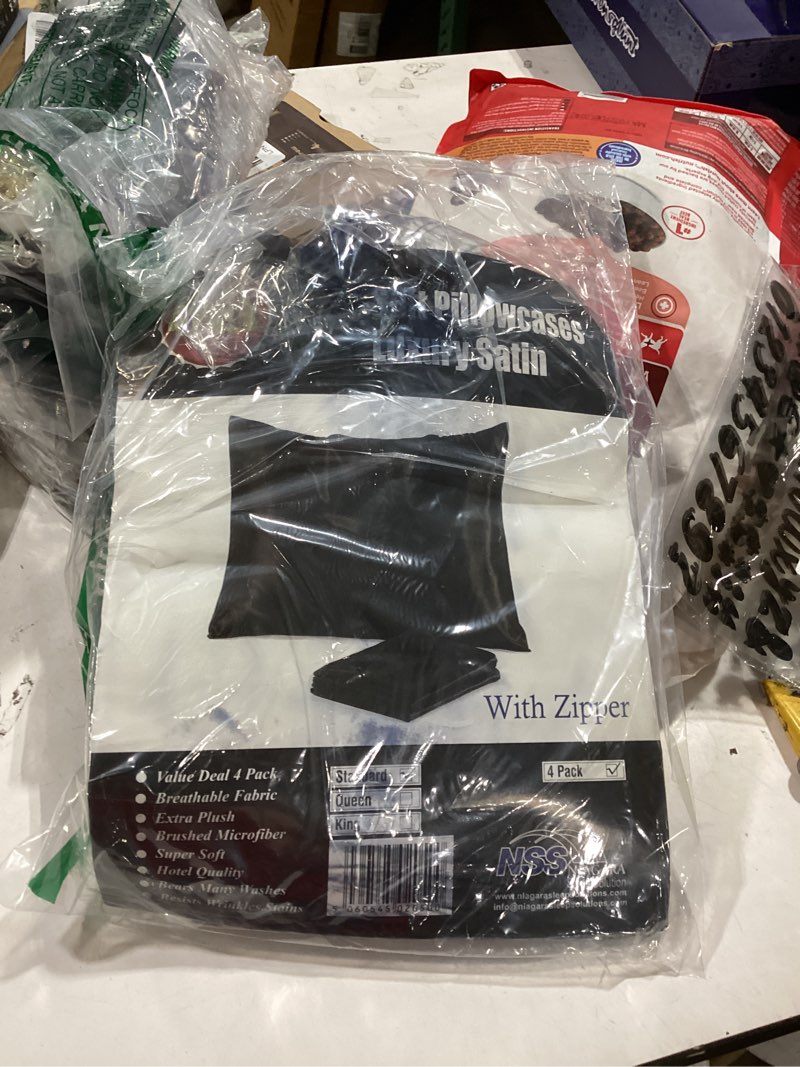 Condition photo showing New/Like New for niagara black satin standard pillow cases protectors 4 pack with zip luxury 20x26inches 100% satin hair and skin care zippered pillow covers ultra-soft