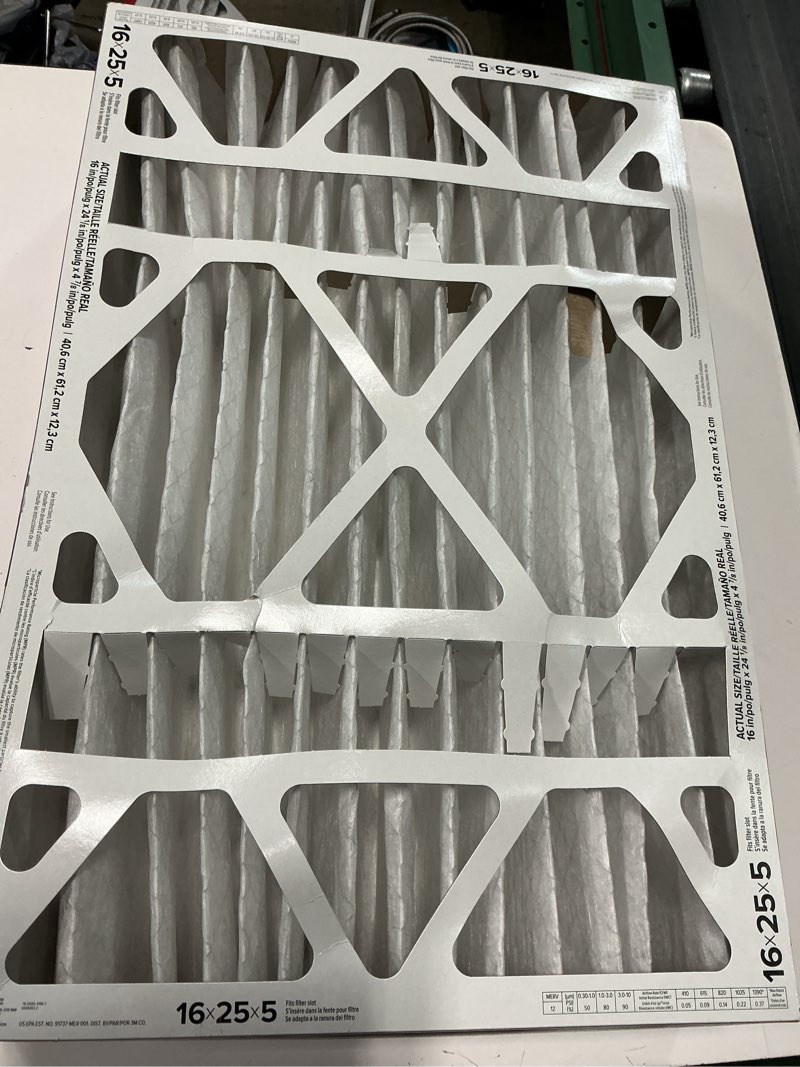 Condition photo showing Good Condition for filtrete 16 x 25 x 5 merv 12 1550 mpr allergen, bacteria and virus electrostatic pleated air filter