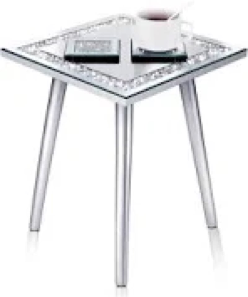 Mirrored End Table with Glass Mirrored Coasters Modern Silver Accent Table Bling Mirror Side Table Crushed Crystal Coasters Crushed Diamond Cup Mat for Living Room Home Kitchen (Square, 3 Pcs)