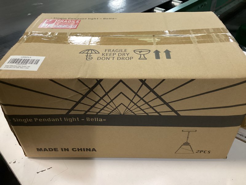 Condition photo showing New/Like New for URSOLA Modern Gold Clear Glass Pendant Light Fixture,Small Single Industrial Island Lights,Adjustable Hanging Light for Kitchen Island Dining Room,7 Inch Shade,2-59 Inch Cord,E26 Bulb(2-Light) 2 Lights Gold