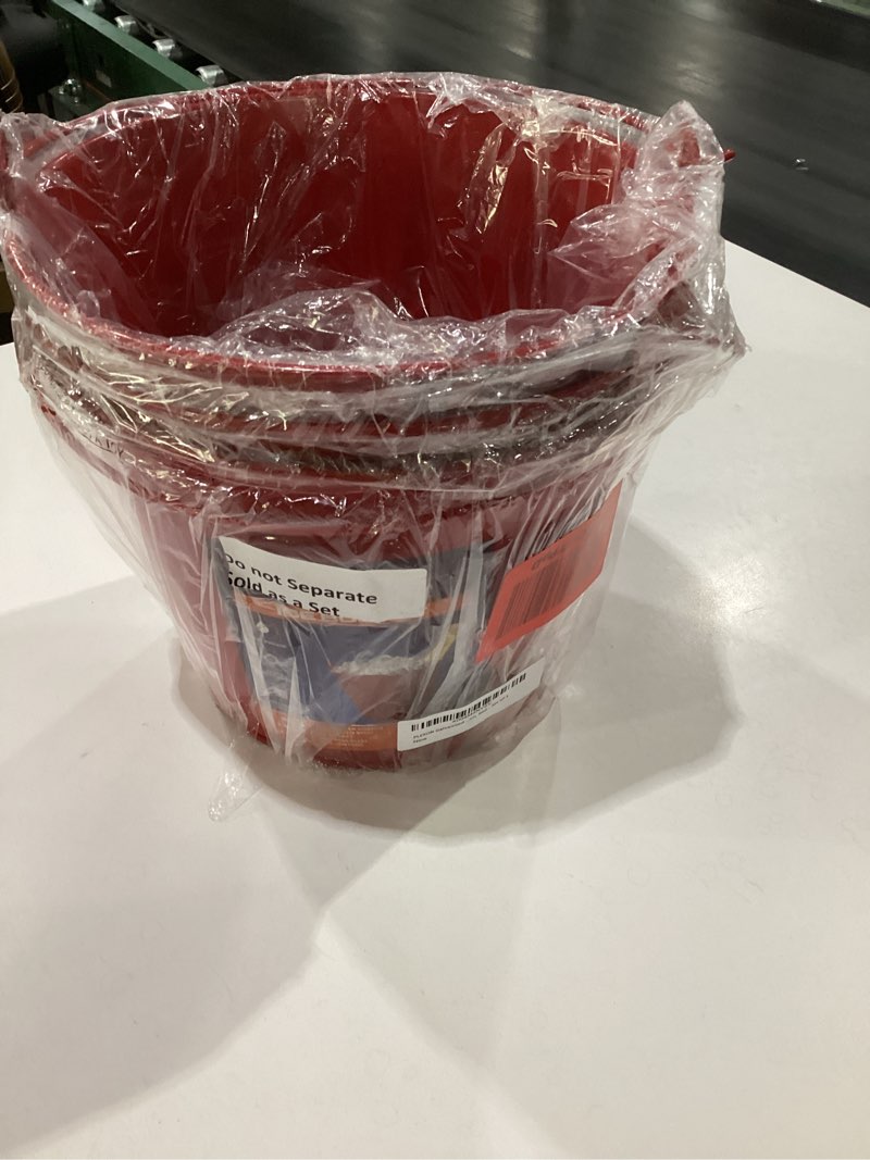 Condition photo showing New/Like New for plexon metal ice bucket for parties coctail bar restaurant - drink beer champagne beverage pail bucket with handle for valentines day, galvanized steel, 1.3 gallon, red, set of 3 red 3