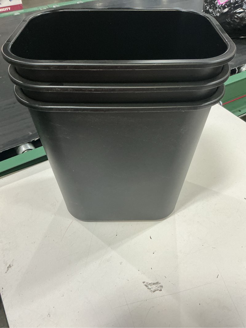 Condition photo showing New/Like New for pack of 3 rubbermaid fg295500bla small black 14 quart wastebasket