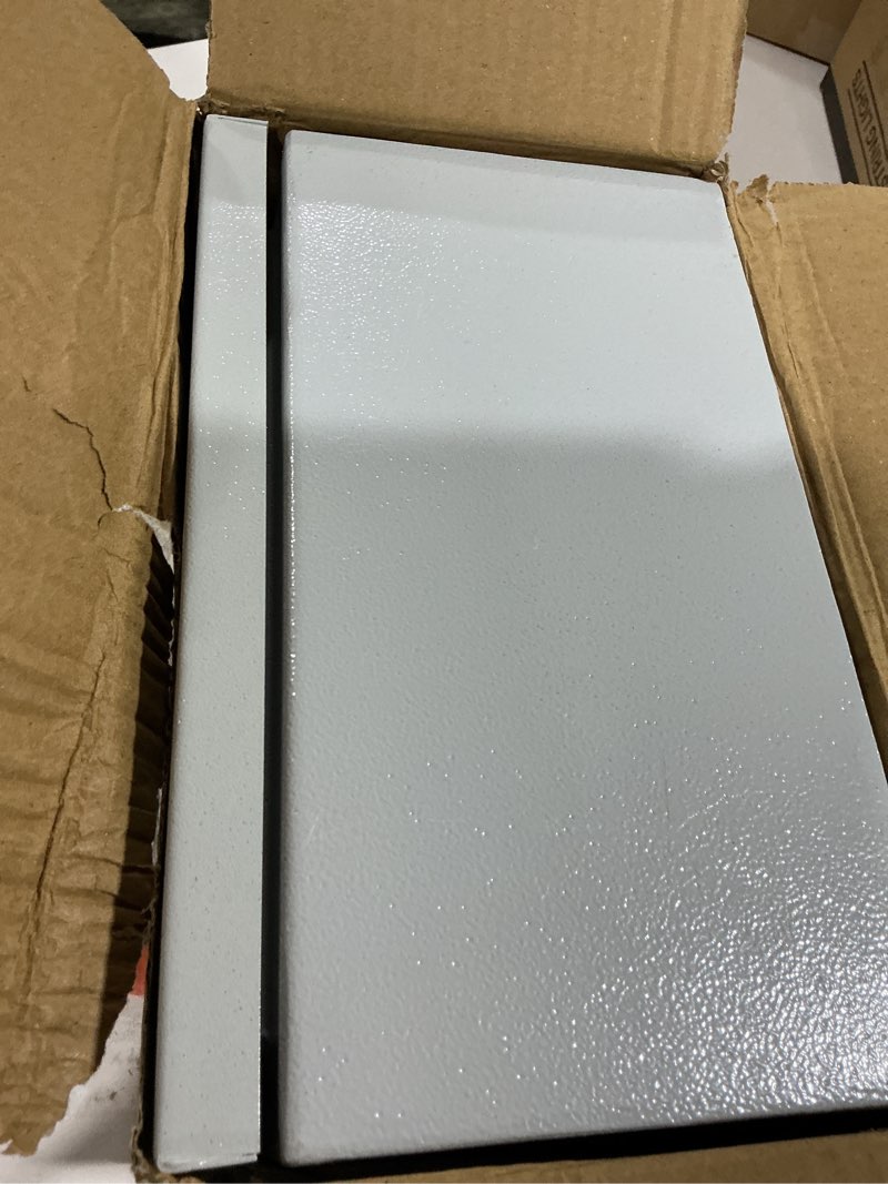 Condition photo showing Good Condition for steel electrical junction box, indoor&outdoor electrical enclosure box, wall mounted waterproof&dustproof metal box, universal electric equipment enclosure box with safety locks and mounting plates 12"×10"×6"