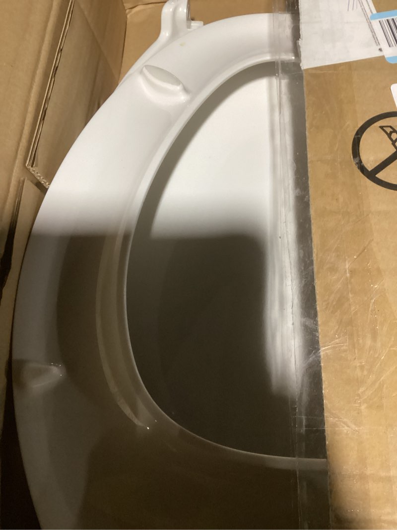 Condition photo showing As Is for KOHLER 4636-RL-0 Cachet ReadyLatch Elongated Toilet Seat Slow Close, Soft Close Toilet Seat Quiet Lid, Contoured Grip-Tight Bumpers Installation Hardware, Apartment Essentials, White White Elongated Ready Latch