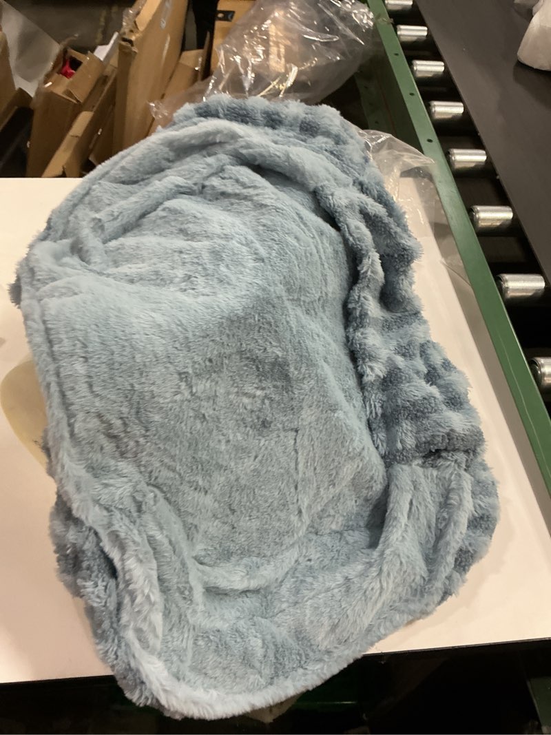 Condition photo showing As Is for EHEYCIGA Soft Cat Couch Bed for Indoor Cats, Fluffy Small Dog Bed with Removable Washable Cover, Bolster Pet Sofa, Waterproof and Non-Slip, 23" x 23"x 7", Blue 23"L x 23"W x 7"Th Blue