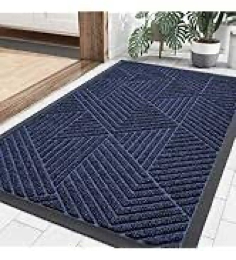 Smiry Front Door Mat Outside Entrance, Heavy Duty Sturdy Natural Rubber Doormat, Trap Dirt and Moisture, Easy Clean Low Profile Mats for Indoor Outdoor Entry, Irregular Triangle (29.5x17, Blue)