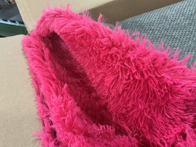 Condition photo showing As Is for Rezutan Ultra Soft Fluffy Hot Pink Rugs for Bedroom, Feet Fluffy Shag Area Rugs for Living Room and Girls Kids Baby Room Decor, Non Slip Nursery Modern Indoor Fuzzy Floor Bedside Carpet Hot Pink (Rectangular) ( Measures not found) 