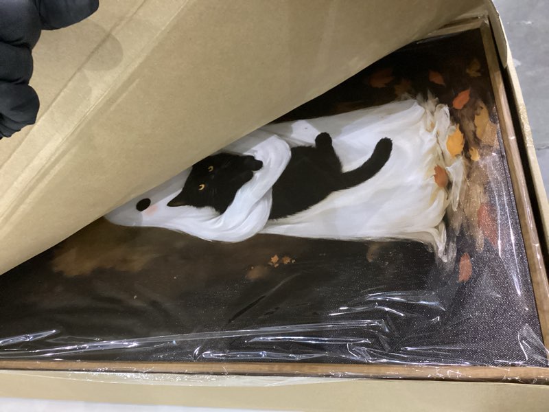 HPNIUB Halloween Ghost Framed Canvas Wall Art Set, Funny Black Cat Poster Artwork, Vintage Spooky Wa