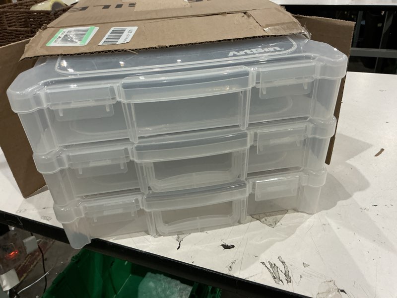 Condition photo showing Good Condition for artbin 6913zz 12" x 12" portable art & craft organizer with handle 3-pack, [3] plastic storage cases, clear 12" x 12" - 3-pack
