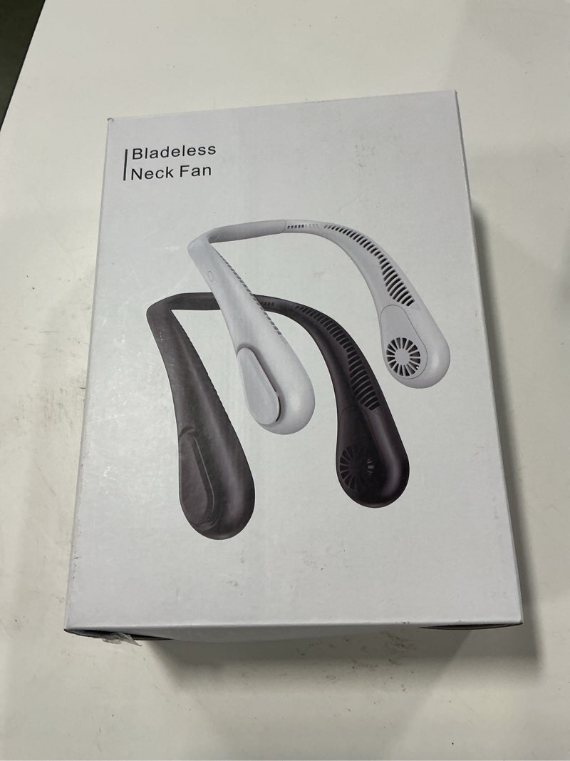 Condition photo showing New/Like New for Bladeless Neck Fan, 5000mAh Rechargeable Battery Powered, 3 Speeds, Angle Adjustable, Hand-free Portable Neck Fan for Both Outdoor & Indoor Use, UL Certified, Black