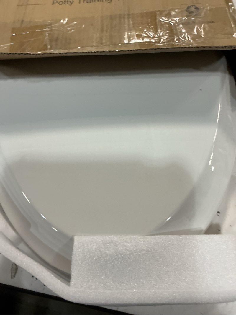 Condition photo showing As Is for quick flip toilet seat with built-in potty & splash guard for toddler training, slow close - jool baby (elongated)
