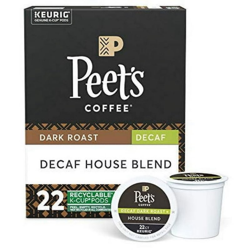 (best by 12/08/2025) peet’s coffee decaf house blend k-cup coffee pods for keurig brewers, dark roast, 22 pods (pack of 4)