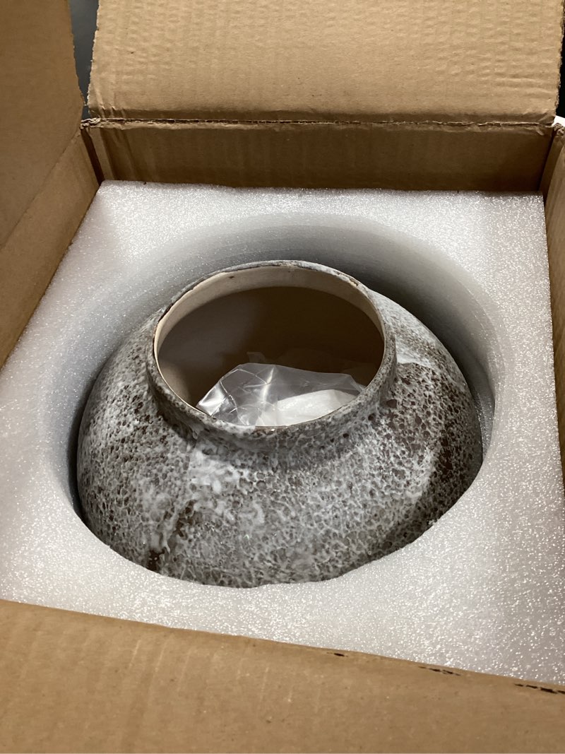 Condition photo showing Good Condition for Rustic Distressed Large Ceramic Vase, 8.6 inch Terracotta Pottery Tall Decorative Vases, Concrete Vases Clay Stone Antique Big Vase for Home Decor (Round 8.6 in X 8 in) 8.6 in X 8 in Brown+white-a