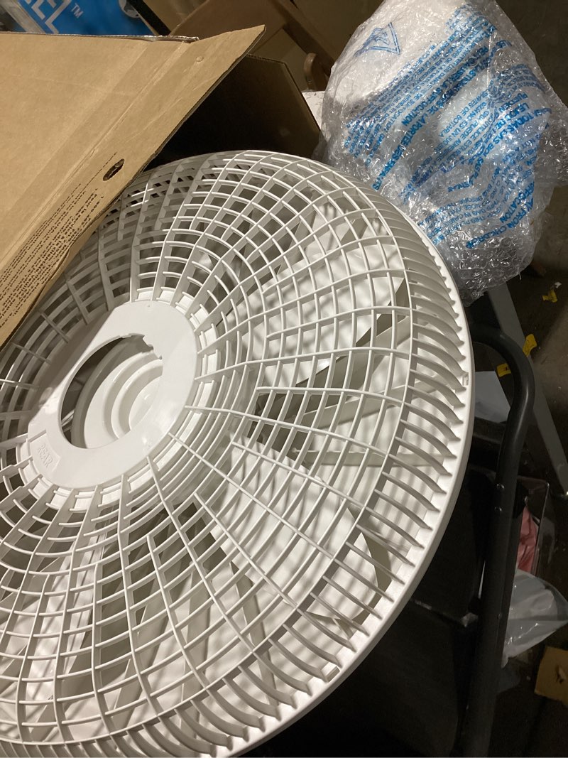Condition photo showing As Is for lasko cyclone 18" 3-speed adjustable oscillating pedestal fan, white, s18931