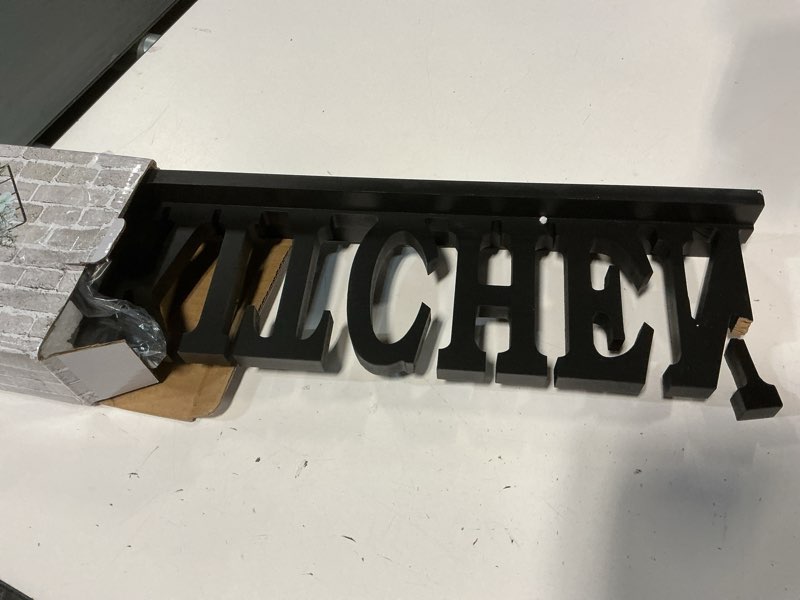 Condition photo showing As Is for Morning View Wooden Kitchen Sign Decor Black Free Standing Wooden Letters Decoration Cutout Wood Block Word Signs Tabletop Kitchen Wood Sign for Table Dinning Room Home Decor for Shelf