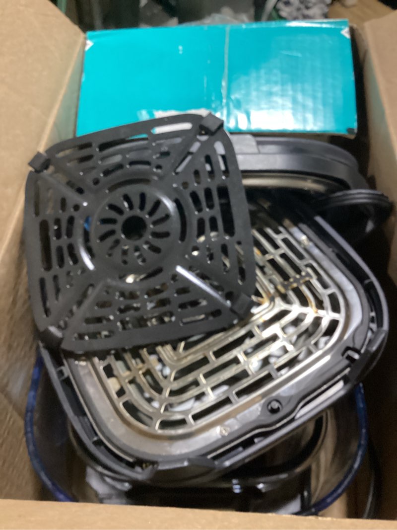 Condition photo showing As Is for ninja crispi 4-in-1 glass air fryer | with non-toxic 4qt & 6-cup glass containers & lids | microwave, freezer, dishwasher safe | 450°f max temp |1500 watt | cyberspace | fn101gy cyberspace gray