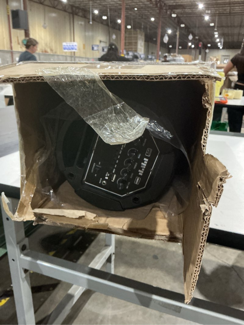 Condition photo showing As Is for pyle portable bluetooth pa speaker-240w dual 6.5" rechargeable indoor/outdoor bt karaoke audio system-tws, party lights, led display, fm/aux/mp3/usb/sd, 6.5mm in, carry handle-wireless mic, remote