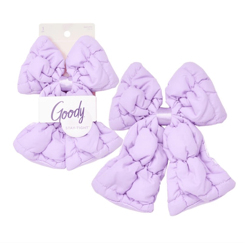 goody luxe puffer bow barrette, purple stay-tight hair clip, 1 count
