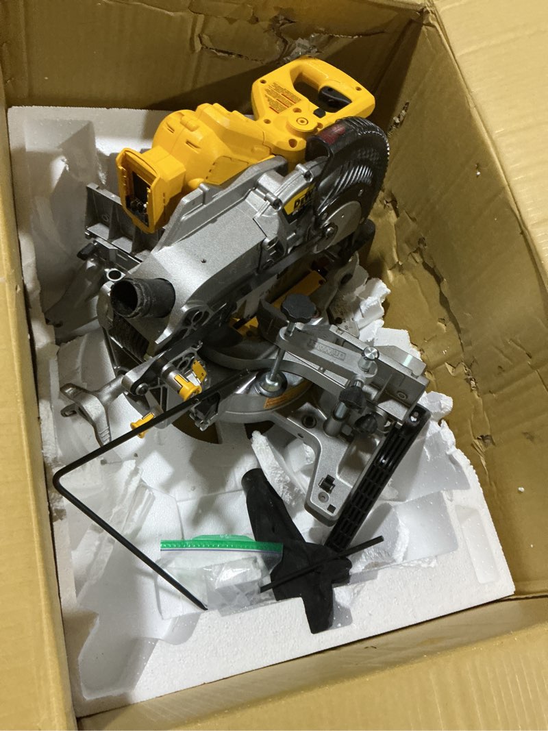 Condition photo showing As Is for DEWALT 20V MAX XR 10 in. Double Bevel Fixed Miter Saw (Tool Only) (DCS714B)