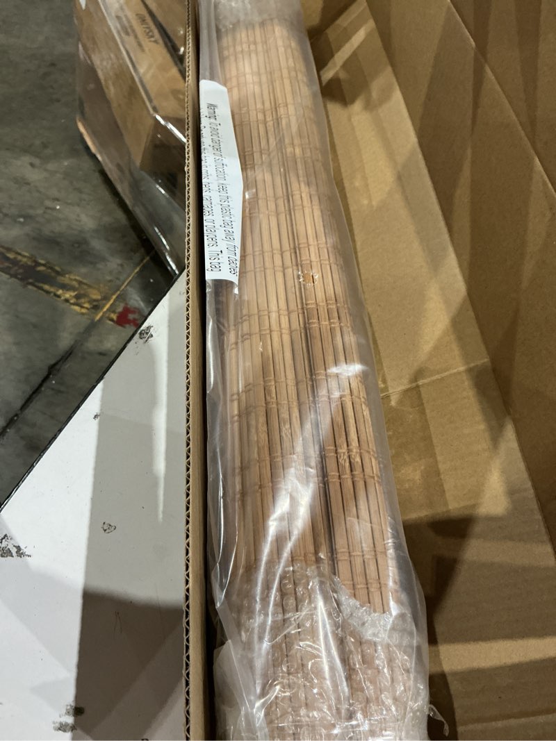 Condition photo showing New/Like New for lazblinds no tools no drill cordless bamboo roman shades, light filtering window treatment, roll up bamboo blinds for window 26'' w x 64'' h, ceylon light russet ceylon light russet 26'' w x 64'' h
