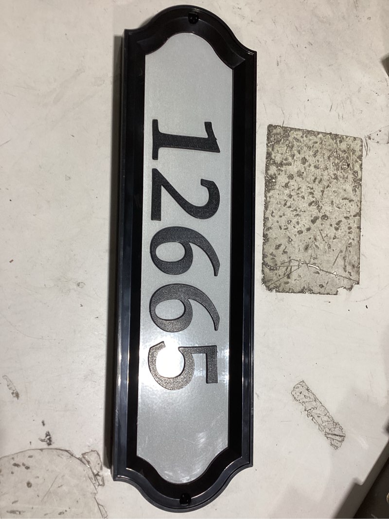 Condition photo showing Good Condition for nite bright 16-in h x 4-in w black/reflective plastic address plaque kit