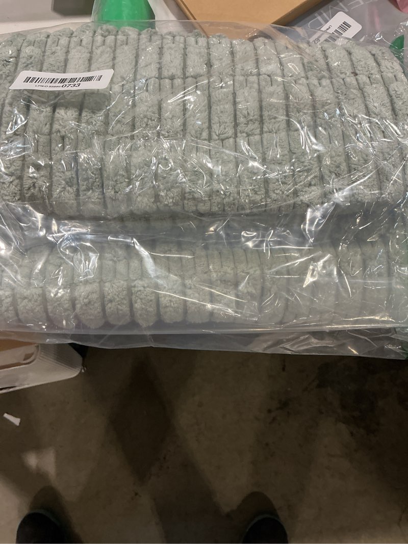 Condition photo showing Good Condition for miulee pack of 2 spring corduroy decorative euro sham throw pillow covers 24x24 inch soft boho striped pillow covers modern farmhouse home decor for summer sofa living room couch bed greyish green 24" x 24" (pack of 2) greyish green 2