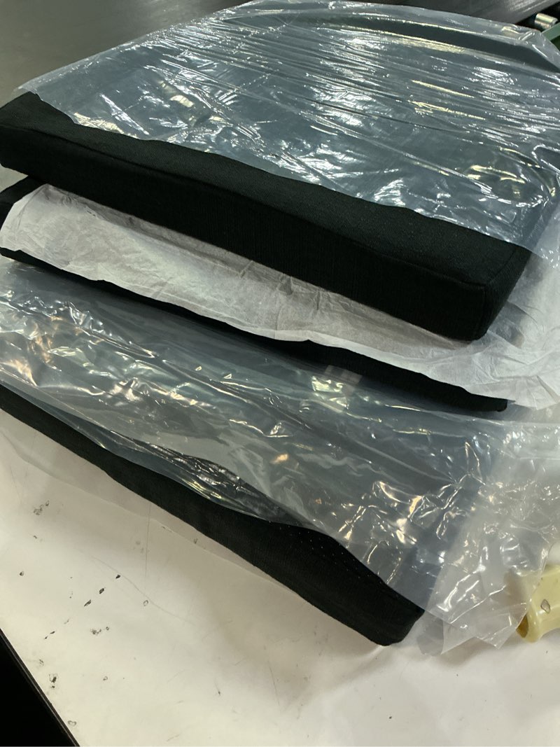 Condition photo showing New/Like New for Basic Beyond Chair Cushions for Dining Chairs 4 Pack, Kitchen Chair Cushions with Ties and Non Slip Backing, 16 x 16 inches Chair Pads for Dining Chairs (Black) Black 16"x16"x2"(Pack of 4)