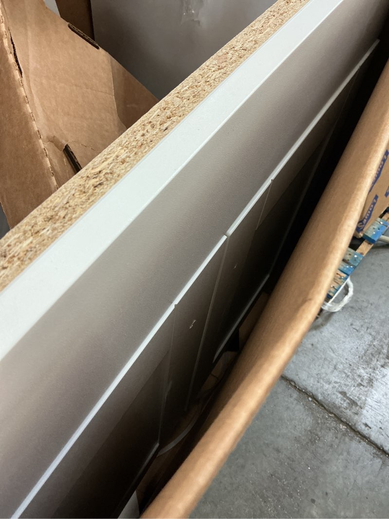 Condition photo showing As Is for project source 30-in white single sink bathroom vanity with white cultured marble top