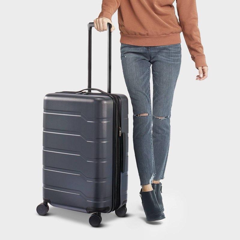 Hardside Medium Checked Suitcase Gray - Open Story™: 8-Wheel, Water-Resistant, 72L