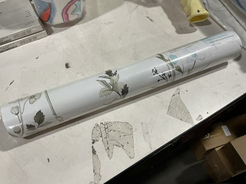 Condition photo showing New/Like New for Peel and Stick Wallpaper Green Leaves Wall Paper White Boho Contact Paper 17.3"×393" Left Self-Adhesive Removable for Bedroom Leaf Waterproof Shelf Liner Decal Vinyl Roll 17.3" x 393" Green