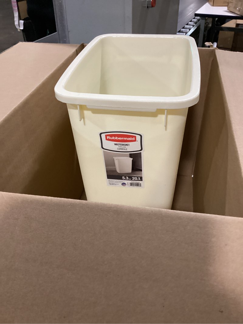Condition photo showing Good Condition for rubbermaid commercial products deskside wastebasket/trash can, 5.3-gallon, beige, plastic, garbage can for home/office, fits under desk/sink/cabinet 5.3 gallons beige