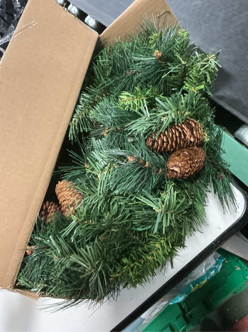 Condition photo showing Good Condition for Nearly Natural 20in. Mixed Pine and Pinecone Artificial Christmas Wreath with 35 Clear LED Lights