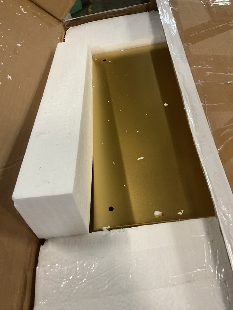 Condition photo showing New/Like New for sdhyl gold medicine cabinet mirror with 2 storage shelves, 24”x16” recessed medicine cabinet with mirror for bathroom, wall mounted deep metal framed rounded corner rectangle